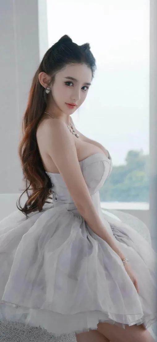 白衣美女手机壁纸｜室内背景图片 - 蓬蓬裙「哲风壁纸」