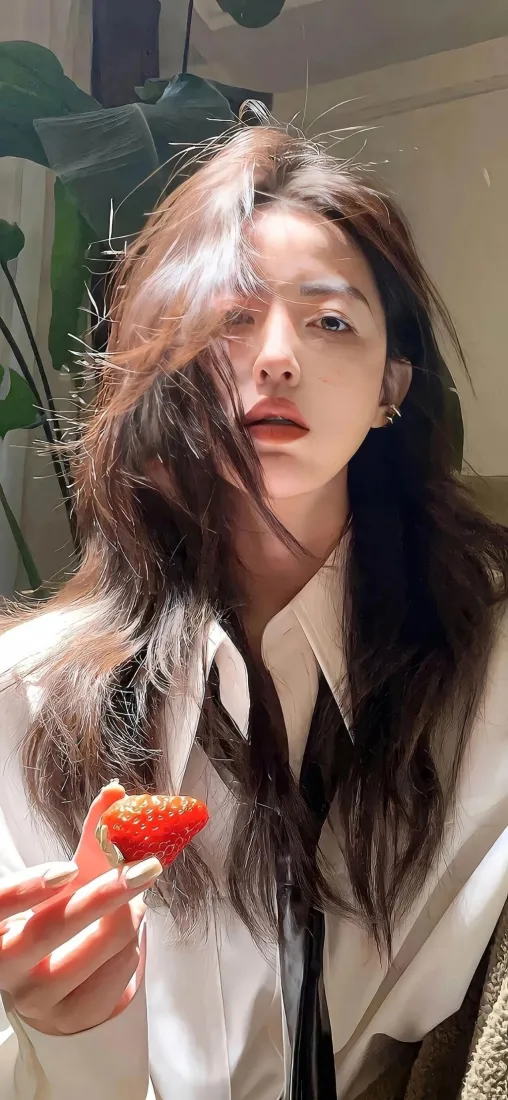 白衣美女草莓手机壁纸｜植物背景 - 手机高清「哲风壁纸」