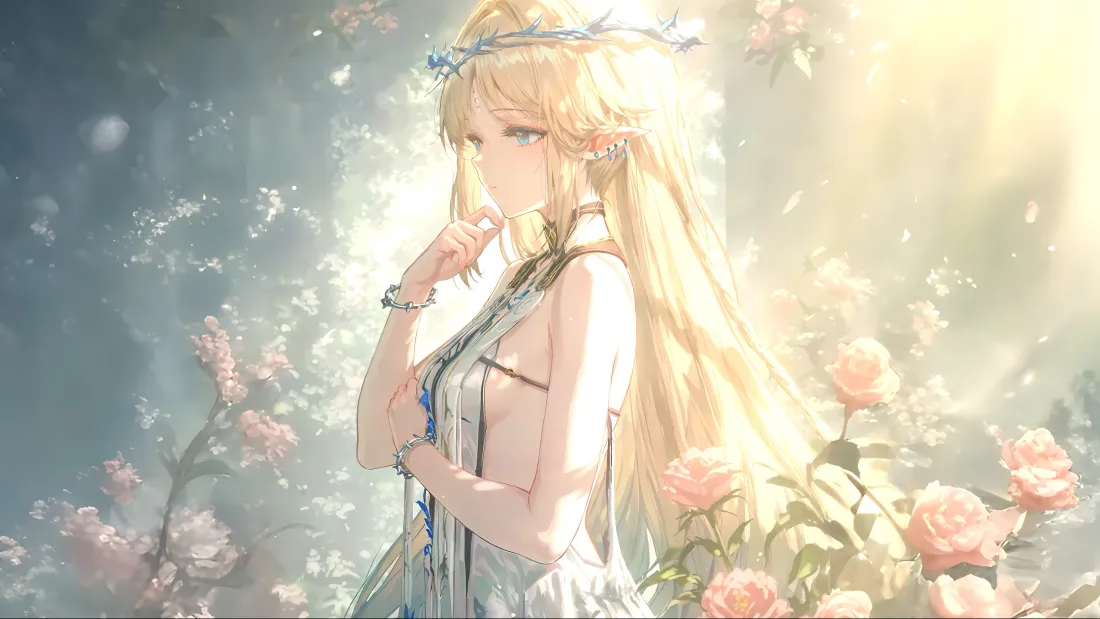 3k金发动漫美女壁纸｜花景 - 白衣梦幻「哲风壁纸」