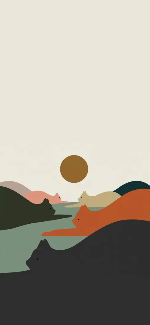简约猫猫插画手机壁纸｜抽象风景背景 - 扁平几何「哲风壁纸」