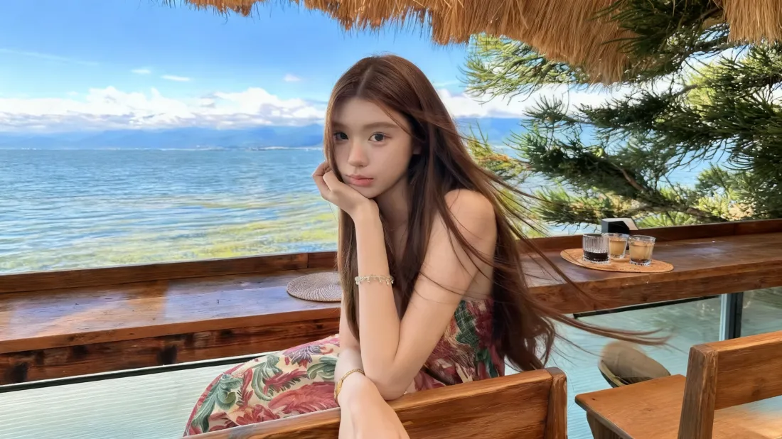 3k花裙美女海边壁纸｜海景背景 - 休闲「哲风壁纸」