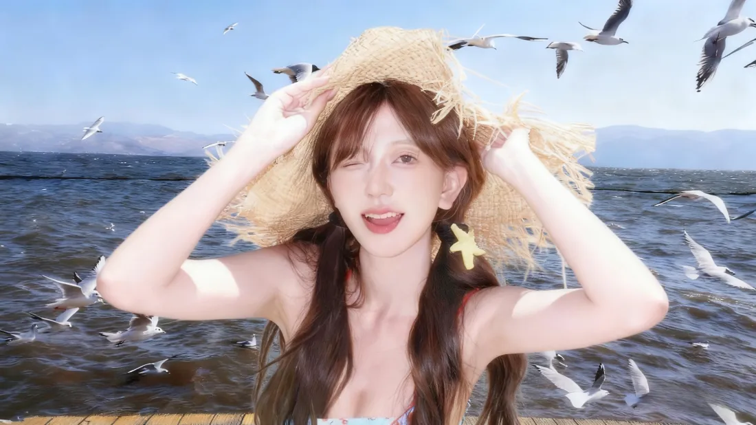 3k草帽女孩海边壁纸｜海鸥大海 - 明媚夏日「哲风壁纸」
