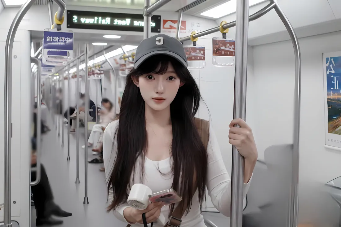 3k地铁美女壁纸｜地铁车厢 - 纯洁长发「哲风壁纸」