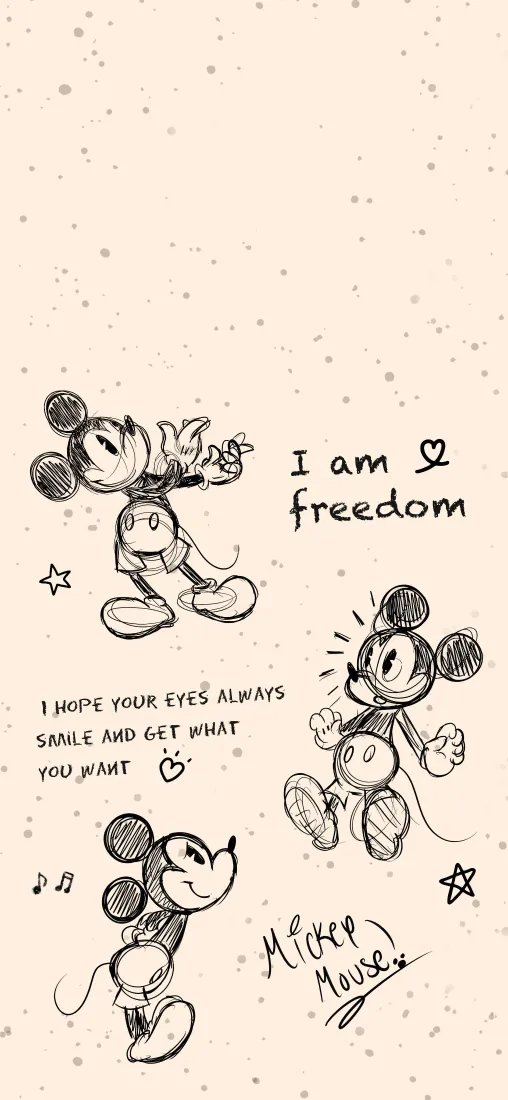 米奇手绘手机壁纸｜偏黄背景 - Happy Mickey「哲风壁纸」