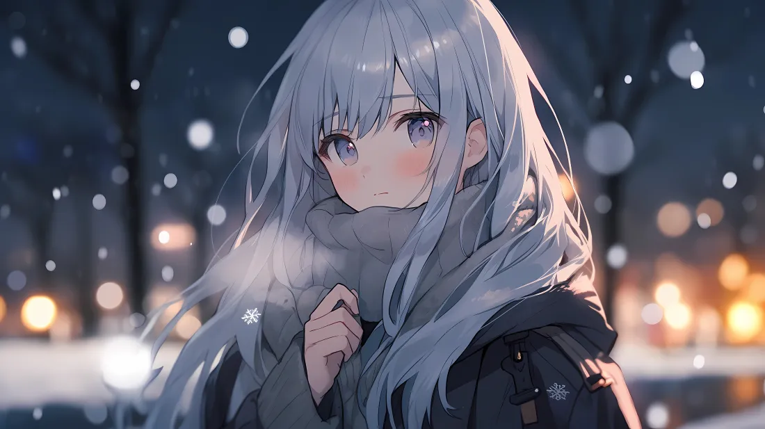4k银发动漫女孩壁纸｜冬日雪景背景 - 漫「哲风壁纸」