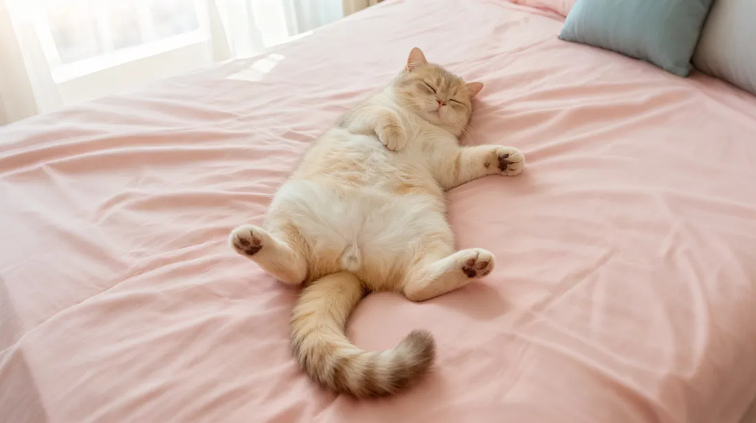 4k橘猫壁纸｜粉色床单背景 - 慵懒睡觉「哲风壁纸」