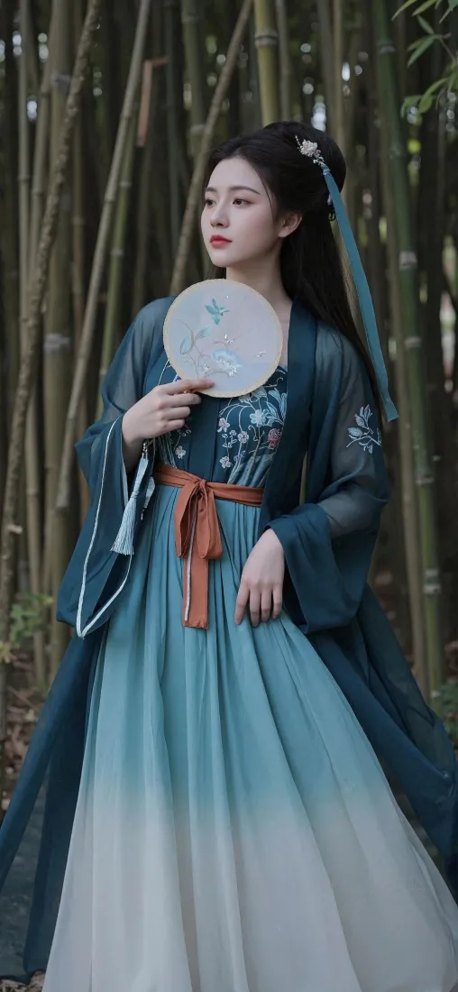 古风美女汉服手机壁纸｜竹林背景图片 - 团扇「哲风壁纸」
