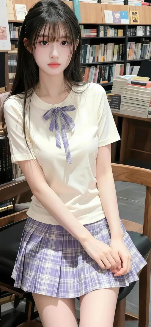 jk制服美女手机壁纸｜书架背景 - 清新「哲风壁纸」