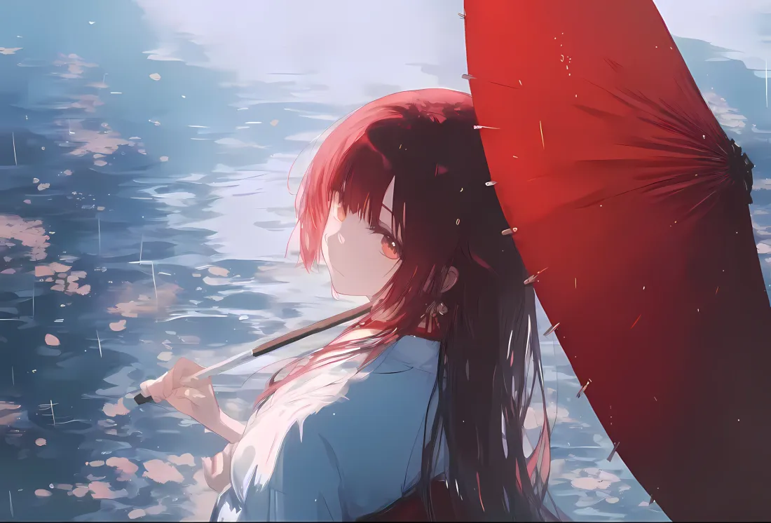 2k绘梨衣壁纸｜龙族背景图 - 红伞雨天「哲风壁纸」