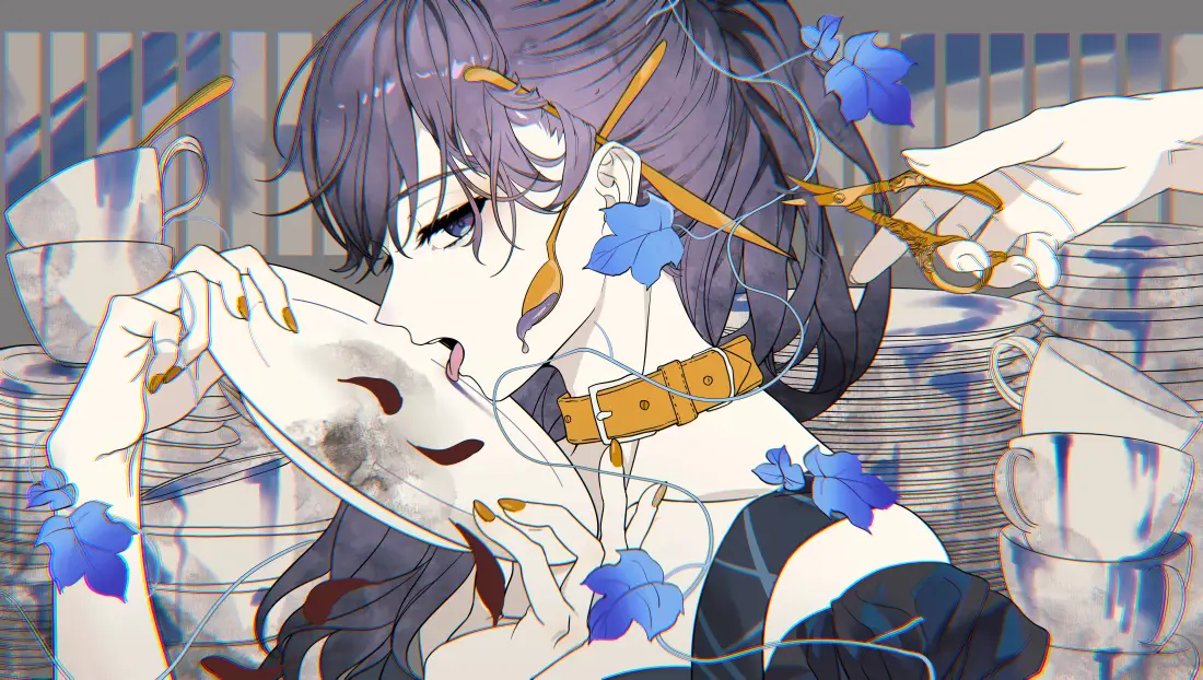 10k紫发美女动漫壁纸｜蓝花面具背景 - 二次元「哲风壁纸」