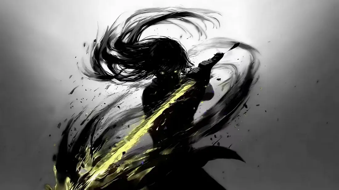 2k水墨剑客光染壁纸｜黄剑剪影 - 武侠「哲风壁纸」