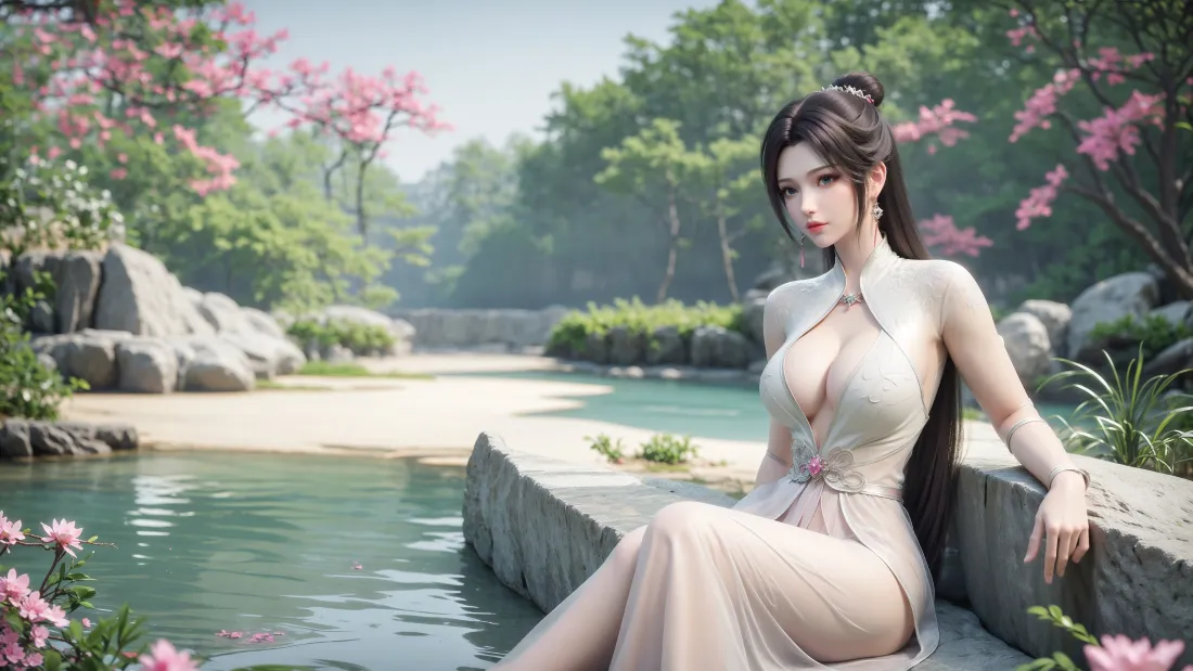 3k云韵壁纸｜斗破苍穹古风背景 - 湖水樱花「哲风壁纸」