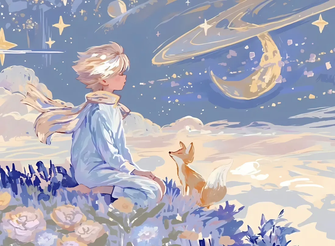 2k小王子狐狸手绘壁纸｜星空花田 - 童话「哲风壁纸」
