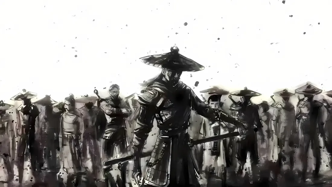 2k画江湖之不良人黑白壁纸｜水墨武侠群像 - 斗笠侠客「哲风壁纸」