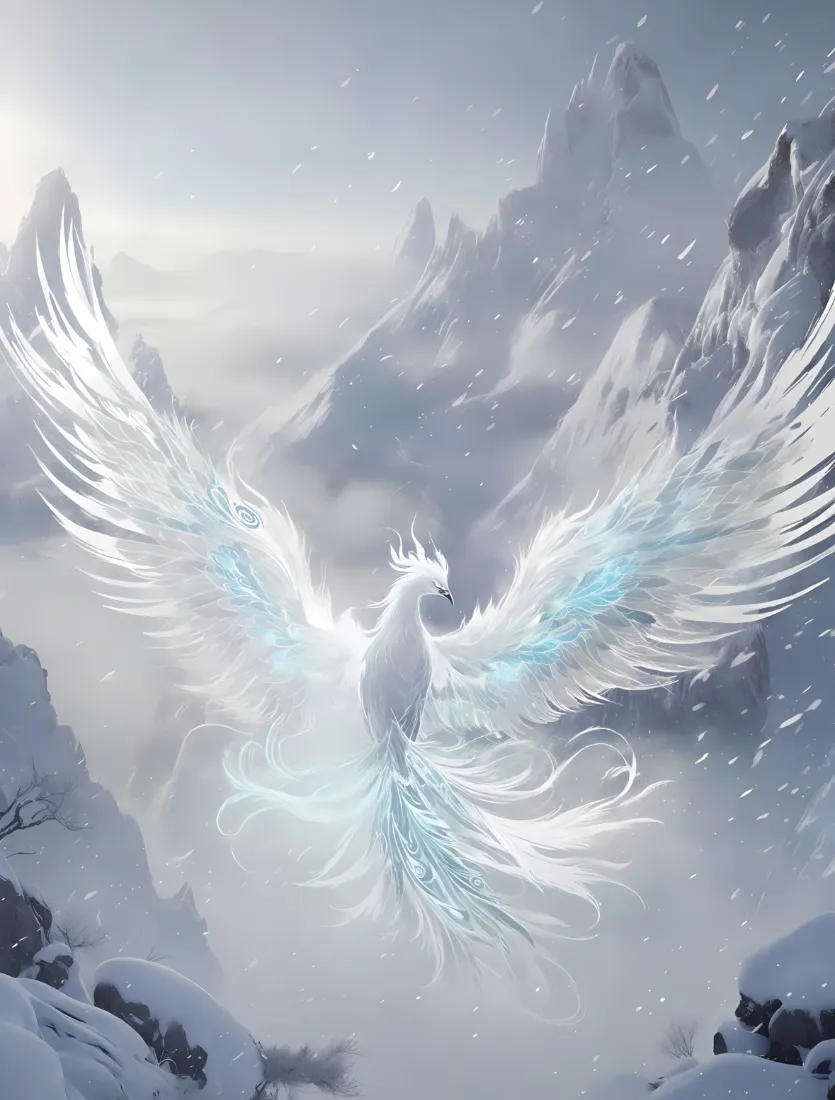 白凤凰雪山手机壁纸｜冰雪山脉背景 - 奇幻凤凰「哲风壁纸」