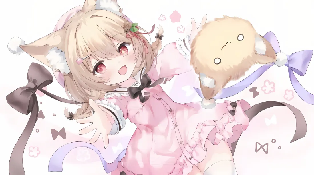2k猫耳少女壁纸｜粉色系背景 - 可爱二次元「哲风壁纸」