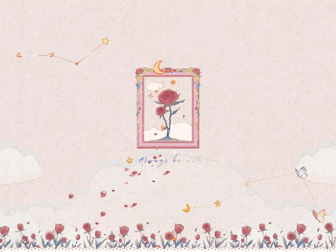 3k手绘玫瑰壁纸｜粉色背景 - 花朵蝴蝶「哲风壁纸」