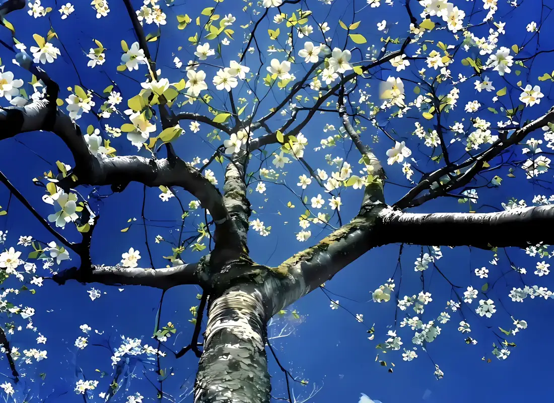 2k白花树壁纸｜蓝天背景图片 - 花朵树枝「哲风壁纸」