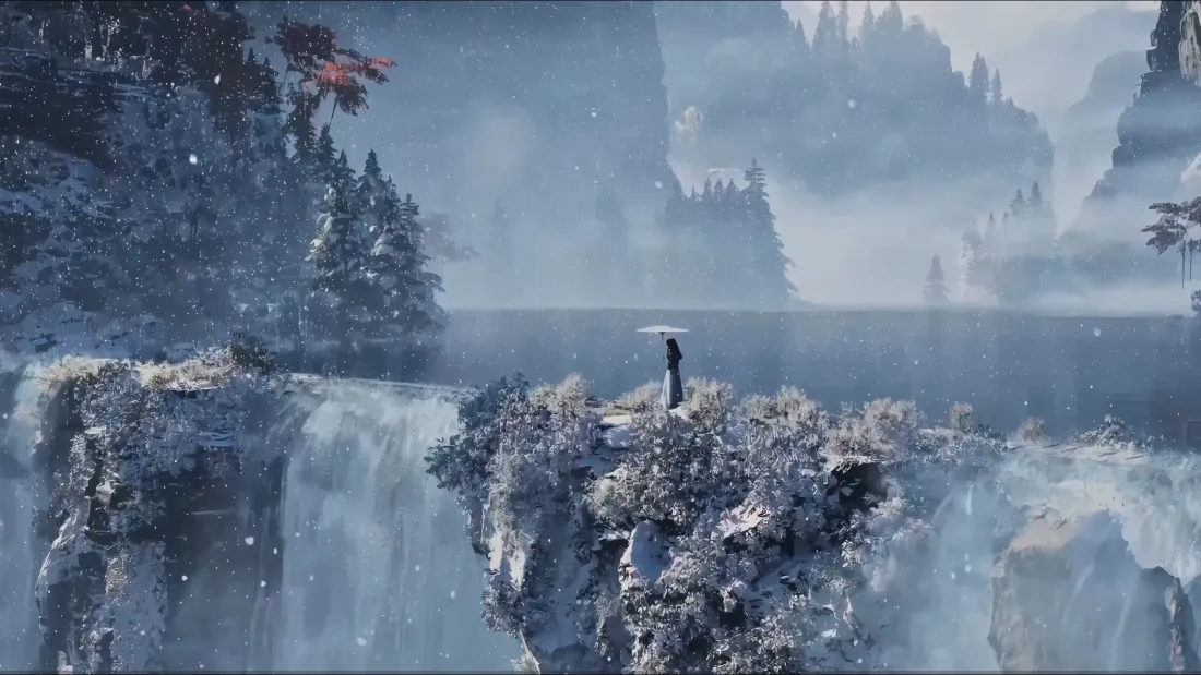 4k凡人修仙传雪景壁纸｜瀑布山崖背景 - 冬季「哲风壁纸」