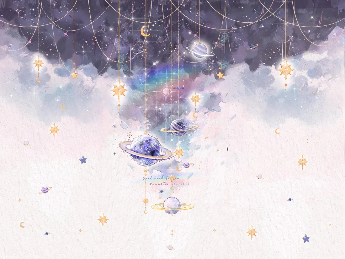 3k手绘风星空壁纸｜梦幻宇宙 - 彩虹行星铃铛「哲风壁纸」