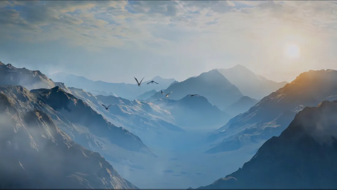 4k凡人修仙传风景壁纸｜山脉云雾 - 日出飞鸟「哲风壁纸」