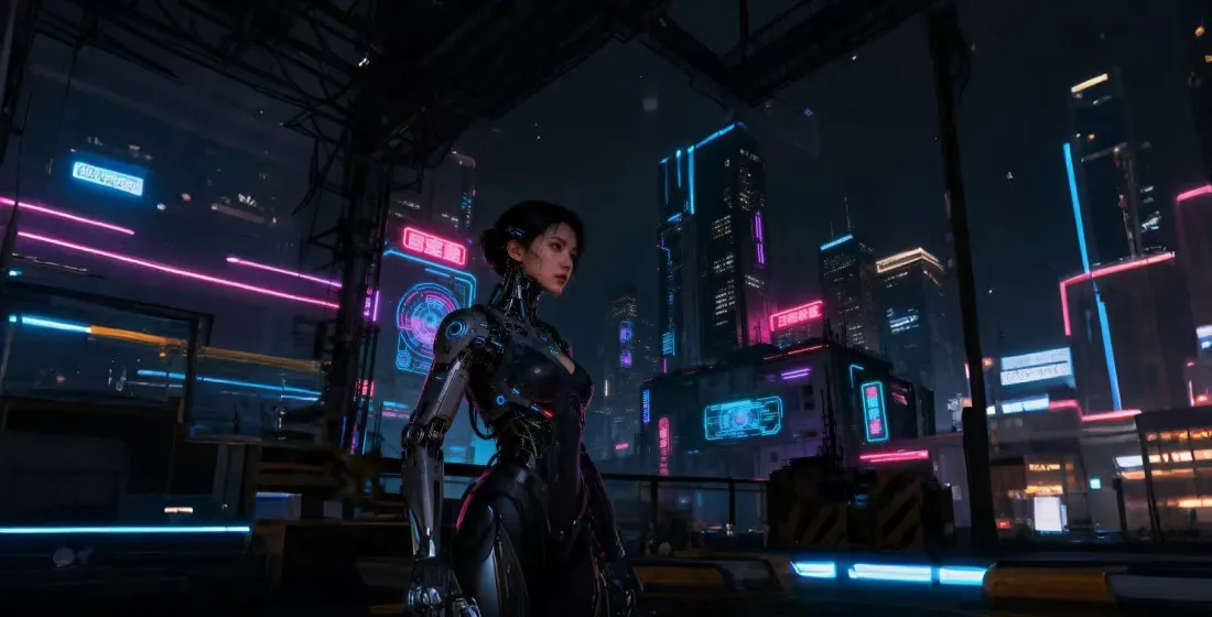 2k赛博朋克女性壁纸｜未来城市背景 - 霓虹夜景「哲风壁纸」