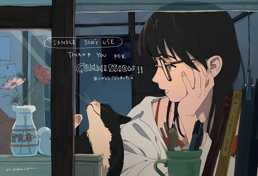 2k动漫女孩小猫壁纸｜日式背景 - 温馨互动「哲风壁纸」