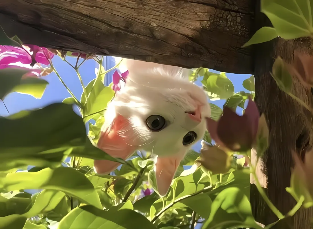 2k小奶猫花丛壁纸｜可爱萌宠背景 - 白色猫咪「哲风壁纸」