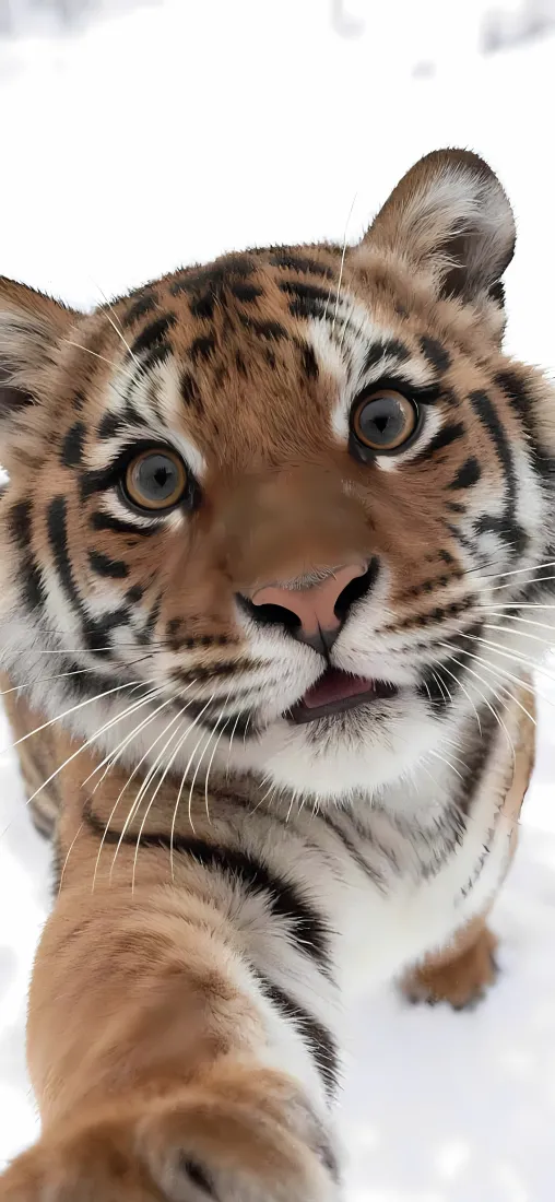 呆萌幼虎手机壁纸｜雪地背景图片 - 可爱老虎「哲风壁纸」
