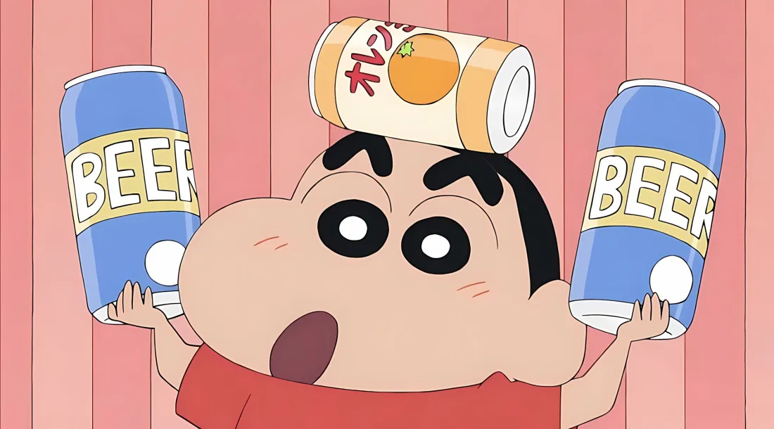 2k蜡笔小新壁纸｜粉色条纹 - 啤酒罐「哲风壁纸」