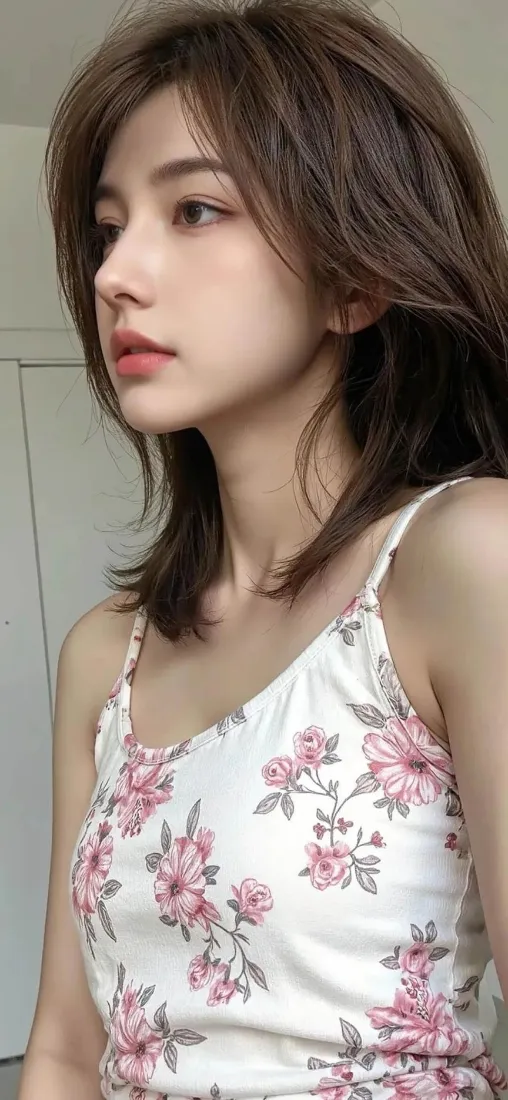 碎花吊带美女手机壁纸｜室内背景图片 - 清新「哲风壁纸」