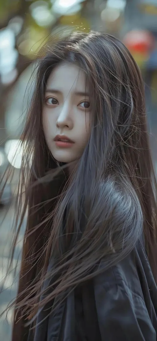 长发黑衣美女手机壁纸｜街景背景图 - 清新「哲风壁纸」