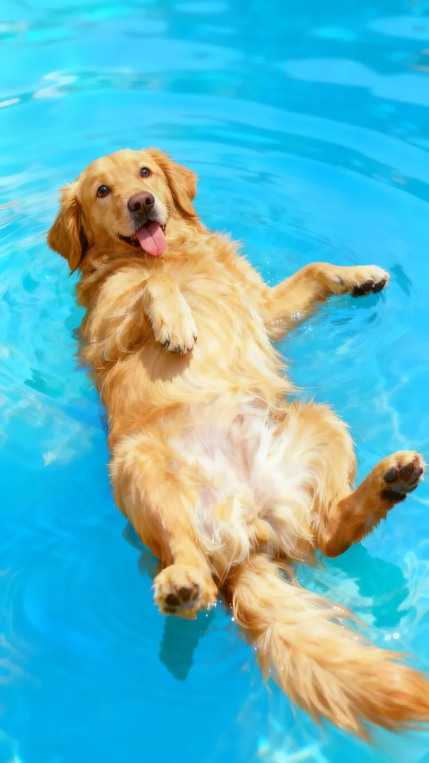 金毛戏水手机壁纸｜碧水背景图片 - 萌宠「哲风壁纸」