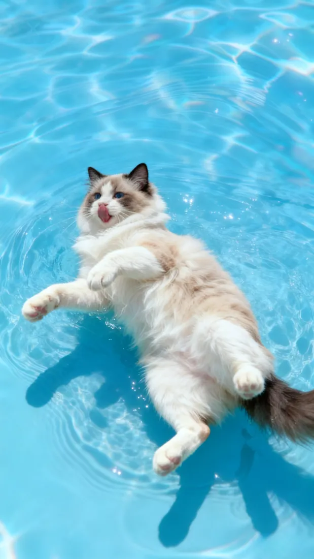 布偶猫戏水手机壁纸｜碧水背景 - 萌宠「哲风壁纸」