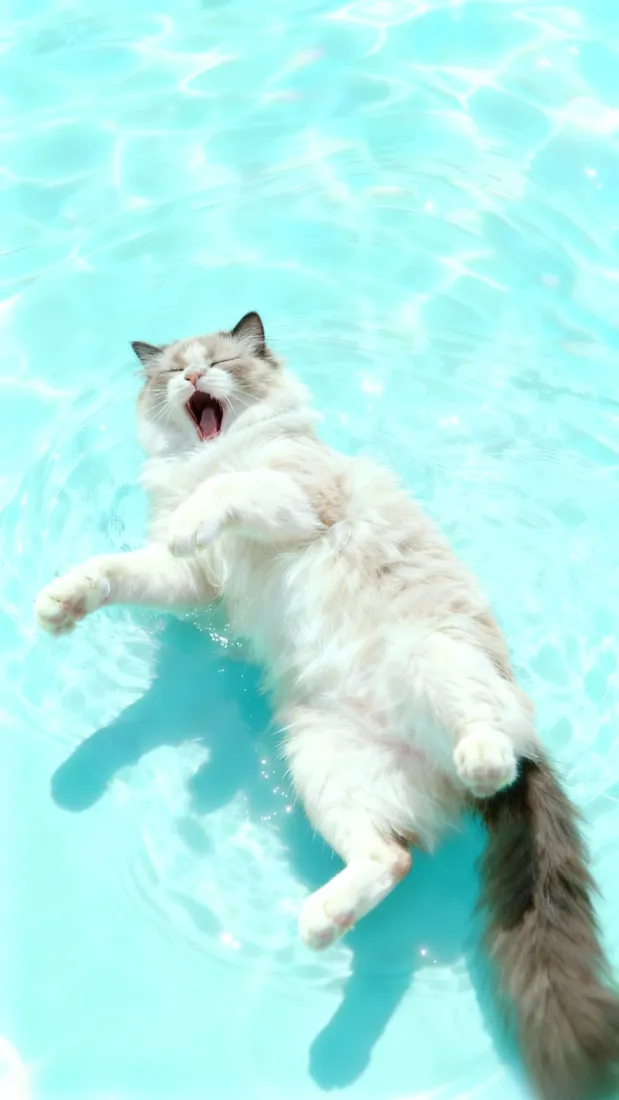 布偶猫戏水手机壁纸｜碧水萌宠 - 清凉玩水「哲风壁纸」