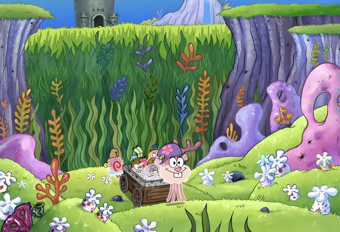 2k珊迪海绵宝宝壁纸｜海底植物背景 - 卡通动画「哲风壁纸」