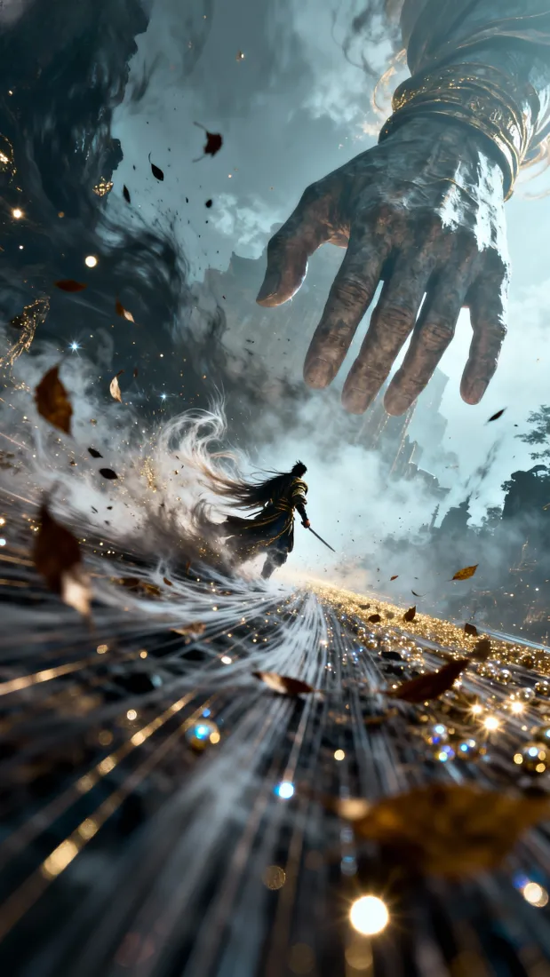 神魔巨手手机壁纸｜中式神话背景 - 斗篷人物「哲风壁纸」