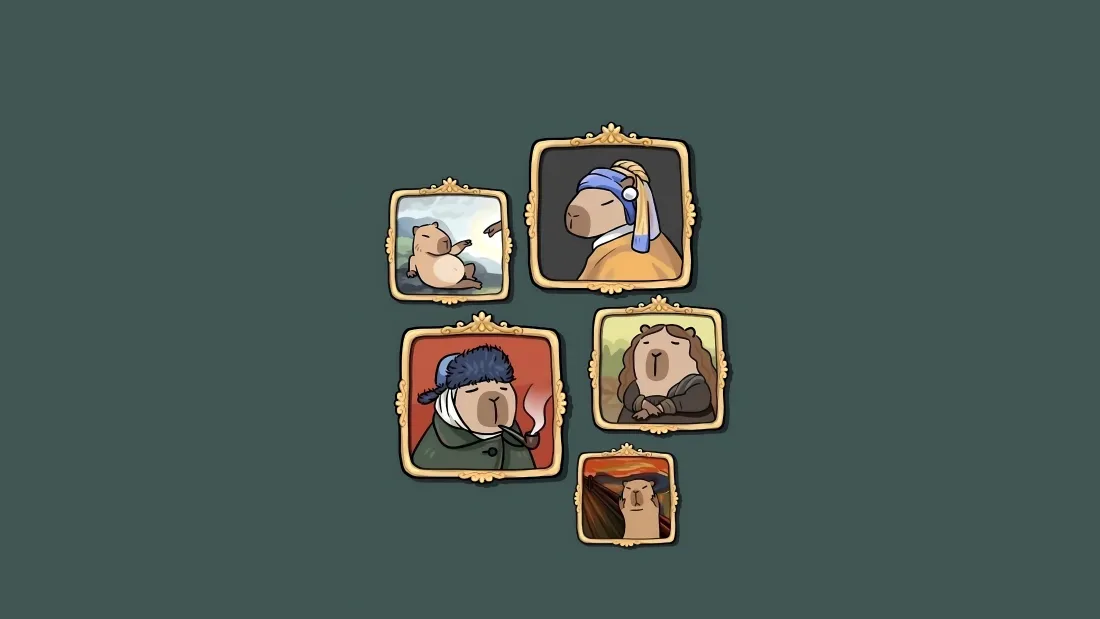 4k卡皮巴拉卡通壁纸｜复古相框背景 - 可爱治愈「哲风壁纸」