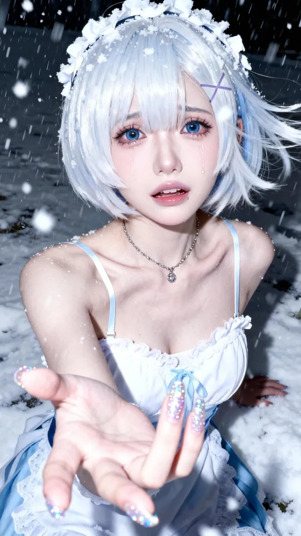 蕾姆雪景手机壁纸｜二次元 - 白裙「哲风壁纸」