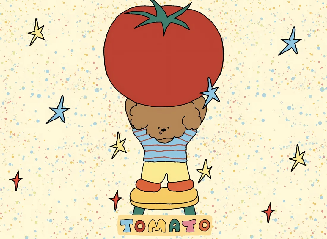 2k卡通小熊西红柿壁纸｜星星背景 - 可爱童趣「哲风壁纸」