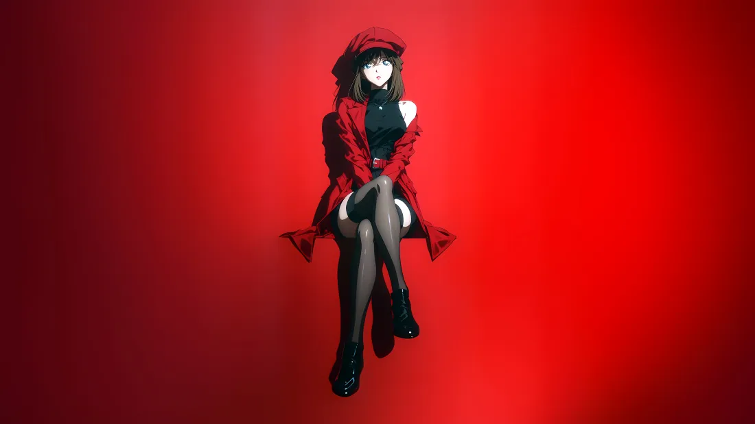 4k灰原哀红衣黑丝壁纸｜红色背景 - 名侦探柯南「哲风壁纸」