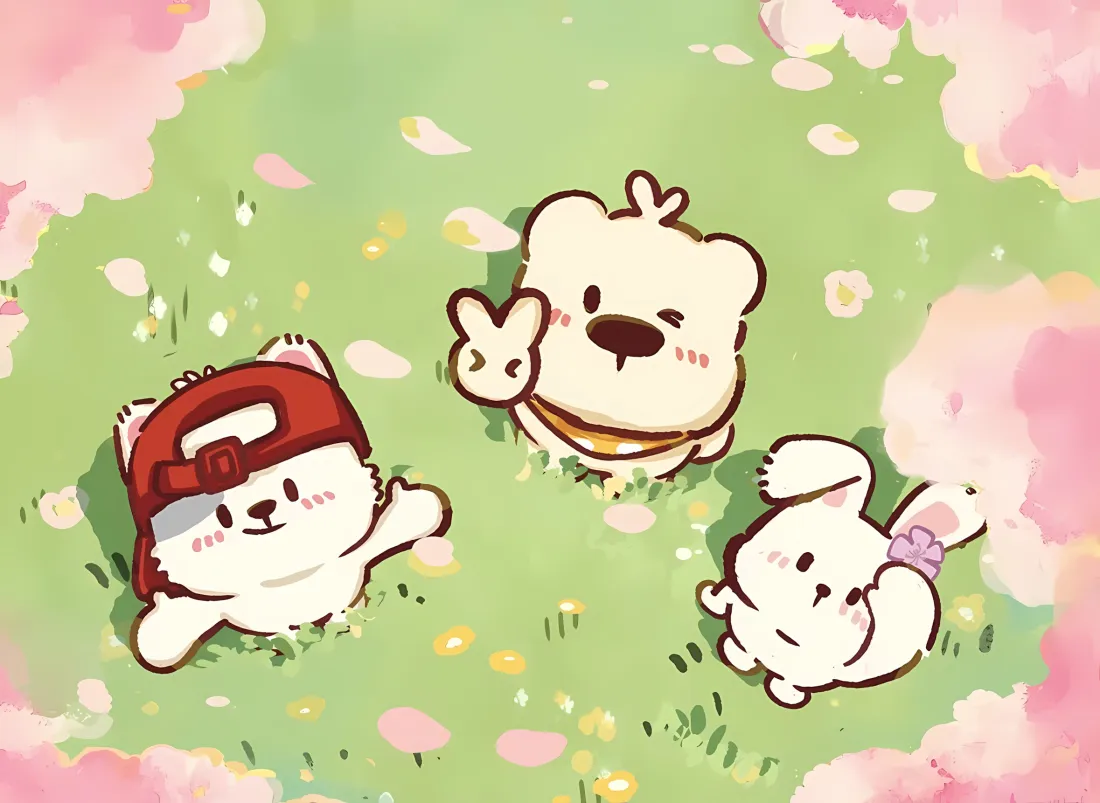 2k卡通小狗草地壁纸｜樱花背景 - 可爱动物「哲风壁纸」