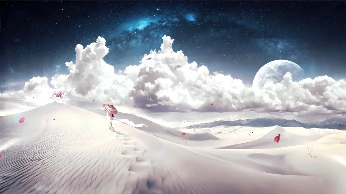 5k沙漠星空壁纸｜白色沙漠背景 - 梦幻夜晚「哲风壁纸」