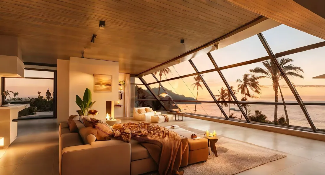 2k海景客厅壁纸｜傍晚海边背景图 - 温馨放松「哲风壁纸」