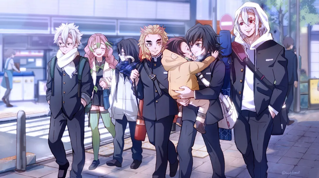 4k鬼灭之刃现代装角色壁纸｜城市街道 - 动漫「哲风壁纸」