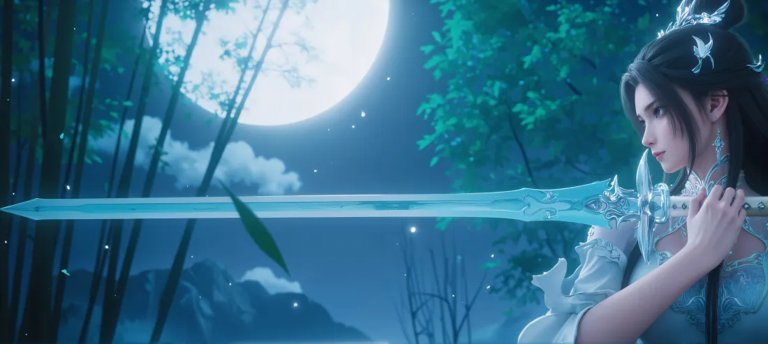 6k陆雪琪诛仙壁纸｜竹林月夜剑背景 - 仙侠古风「哲风壁纸」