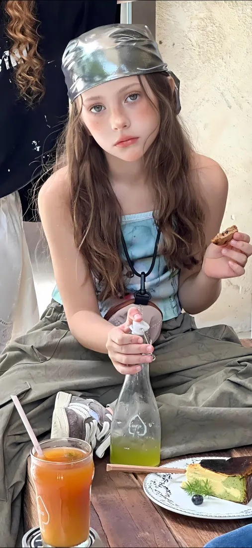 欧美女孩蛋糕饮料手机壁纸｜休闲背景 - 银帽「哲风壁纸」