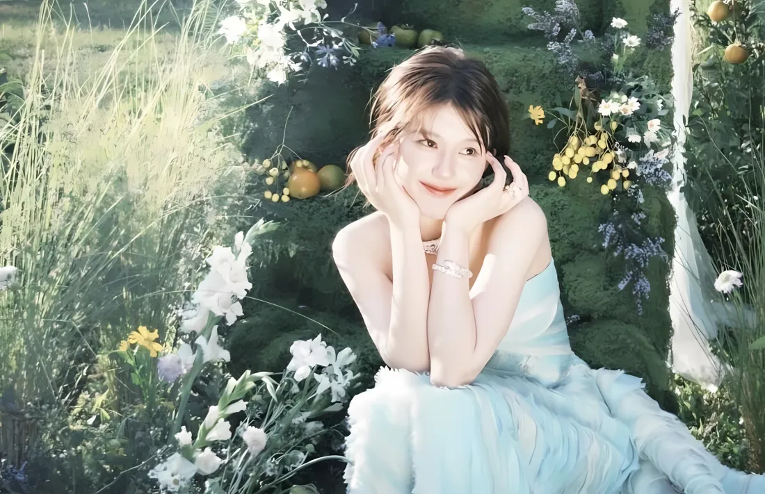 2k赵露思花海壁纸｜花草背景 - 浅蓝色裙「哲风壁纸」