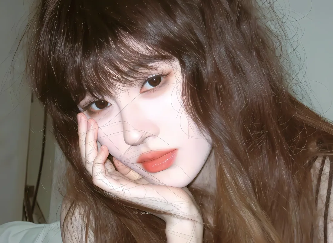 2k鞠婧祎壁纸｜简约背景 - 手托脸颊「哲风壁纸」