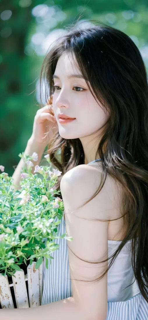 清纯美女手机壁纸｜绿植背景 - 户外清新「哲风壁纸」